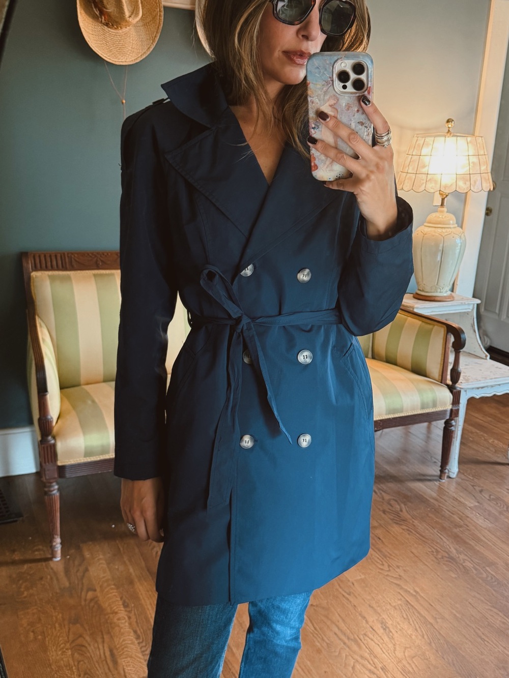 Vintage Anthropologie robin navy blue double breasted trench coat sz small